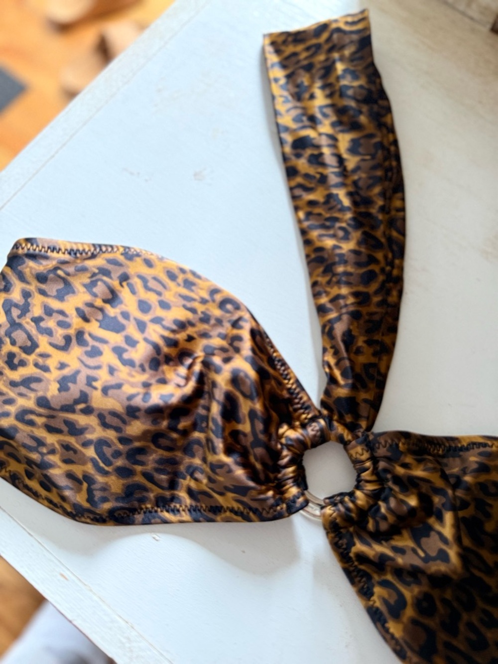 Kendall & Kylie Leopard Print Gold and Black Ring Bikini Top